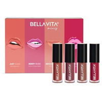 Bellavita Mini Kiss Proof Liquid Lipstick Gift Set Of 4 X 2Ml | Smudge & Transfer-Proof | Intense Moisturisation | Just Nude + Berry Nude + Mocha Madness + Cherry Pop | Lipstick Combo Set