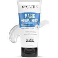 Orgatre Magic Exfoliating Scrub Gel | Instant Tan & Dead Skin Removal For Face & Body | Dermatologically Tested With Niacinamide 0.001%, Glycolic Acid 0.10%, Salicylic Acid 0.01% & Hyaluronic Acid | 175Ml Tan Removal Cream & Detan Gel