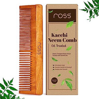 Ross Oil Treated Kacchi Neem Comb, Treated With Neem Oil, Bhringraj & 15+ Herbs, Hair Growth, Anti Hairfall, Dandruff Control |Frizz Control Wooden Comb For Men, Women (Dual Tooth)