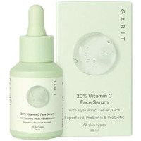 Gabit 20% Vitamin C Face Serum For Glowing Skin | Brightening Serum For Dark Spots, Dull Skin, Tanned Skin | Improves Wrinkles | Hyaluronic, Ferulic, Cica, Prebiotic, Probiotic | Oil & Peg Free |30 Ml