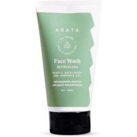 Arata Refreshing & Hydrating Face Wash 150Ml | With Peppermint, Lemon Oil & Flax Seed Extracts | For Dry, Oily, Sensitive Skin | Detoxifies, Gently Exfoliates, Controls Oil And Dirt | For Women & Men