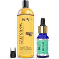 Rey Naturals Rosemary Essential Oil & Cold Pressed Castor Oil (Arandi Tel) | Rosemary Oil & Extra Virgin Hair Oil Combo For Helathy Hair & Scalp | For Men & Women - (200Ml+15Ml)