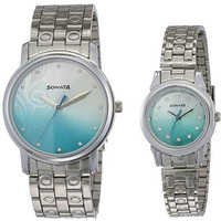 Sonata Quartz Analog Silver Dial Metal Strap Watch For Couple-Ns10138925Sm01P