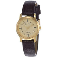 Sonata Quartz Analog Champagne Dial Leather Strap Watch For Women-Ns87018Yl01W/Nt87018Yl01W