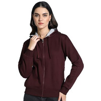 Alan Jones Clothing Women's Solid Cotton Regular Fit Hooded Sweatshirt (Wm17-Ss01_Wine_L)
