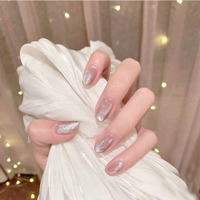 Secret Lives Designer Cats Eye Reusable Artifical Nails Extension Curve Shape Pink Color Fake Nails Design 24 Pieces Set With Manicure Kit