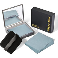 Lyrovo 100Pcs Face Blotting Paper For Oily Skin, Natural Linen Bloating Papers For Oily Face, Oil Absorbing Sheets For Face, With Built-In Mirror & Powder Puff Pad For Men And Women