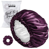 Fabskin Luxury Satin Silk Hair Bonnet Cap For Sleeping With Satin Scrunchie | For Women & Girls | For Curly & All Hair Types - Wine