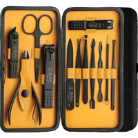 Beaut Secrets Essentials Manicure Set Nail Clippers, Stainless Steel Nail Scissors Grooming Kit, Acne Needle, Blackhead Tool Leather Travel Case (Yellow)
