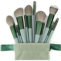 13 Pcs Makeup Brushes Set, Foundation Powder Concealer Eyeshadow Blush Highlighter Eyebrow Brush Make Up Brush Set, Travel Makeup Brushes With Cloth Bag For Beginner And Makeup Artist (Green)