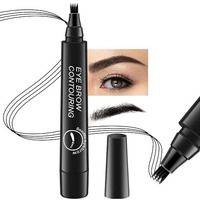 Zeyfleeb 4 Point Eyebrow Pencil Black,Waterproof Microblading Eyebrow Pencil With A Micro-Fork Tip Applicator Creates || Black Fine Sketch Liquid Eye Brow Tattoo Tint Pen