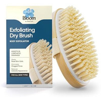 Bloom Exfoliating Oval Dry Bath Brush | For Lymphatic Drainage & Cellulite Appearance | Sheds Dead Skin Cells & Prevents Ingrown Hair | Wooden Bath Brush With Natural Bristles | (1 Unit)