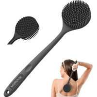 Morovik Premium Soft Silicone Back Scrubber Shower Bath Body Brush With Long Handle Dirt_Removal Back Scrubber | Bpa-Free | For Men And Women (Black)