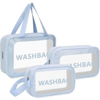 Niwlix Makeup Pouch Travel Toiletry Bag For Women Travel Pouch Cosmetic Makeup Bag Transparent Pouches For Women Set Of 3 (Blue)