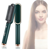 Wazdorf Hair Straightener Brush Comb - Fast Hair Straightening Comb Electric Hot Brush Ptc Heating Electric Comb, Hair Straightener Comb For Women & Men, Iron Machine For Women (Green)