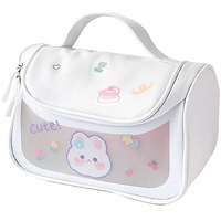 Wolpin Travel Cosmetic Bag Toiletry Vanity Large Makeup Kit Storage Organizer Grooming Make Up Bag, With Bear Cute Sticker White 18 Cms