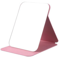 Onicorn Foldable Makeup Mirror With Stand, Compact Portable Folding Free Standing Travel Vanity Mirror, Frameless Pu Leather (Round Edge Pink 1 Pcs)