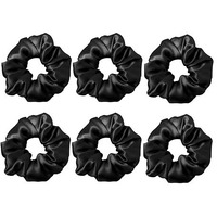 Wazdorf 6 Packs Satin Hair Scrunchies For Women And Girls, Bulk Soft Scrunchy Hair Bands For Hair Accessories, Elastic Hair Bobbles Ponytail Holder For GirlS Birthday Gift (Black - Pack Of 6)