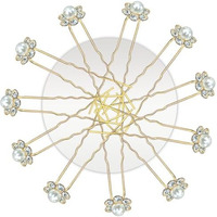 Temperia (12Pcs) Diamond Pearl U Pins Hair Accessories For Women & Girls - Decoration Pearls Beads Hair Clip For Bride Hairstyle - For Wedding/Parties (Mn01)