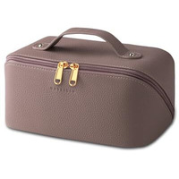 Batfield Cosmetic Bag For Women,Litchi Pu Leather Makeup Pouch For Women,Large Capacity Cosmetic Travel Bag,Portable Makeup Kit Storage Bag With Handle And Divider,Makeup Organizer Bag (Pink),12 Cm