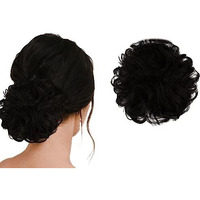 Temperia Hair Accessories For Women Stylish - Juda Hair Buns For Women - Messy Bun Hair Extension - Artificial Fake Hair Donuts Bun Maker Scrunchies - With Elastic Rubber Band - Black - Pack Of 1