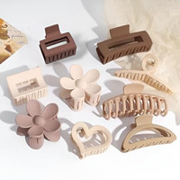 Bakefy-6 Pcs Elegant Frosted Hair Claw Set - Korean Style Floral & Geometric Shapes, Medium Size, Large Capacity Shark Clips,Clutchers For Hair,Claw Clips,Hair Clutcher For Women