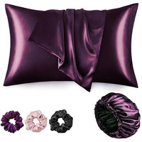 Candibella Silk Bonnet For Hair With 3 Satin Scrunchies, Satin Bonnet For Curly Hair With 2 Pack Satin Pillow Covers, Adjustable Satin Hair Bonnet, Best Gift Combo Pack (Mulberry)