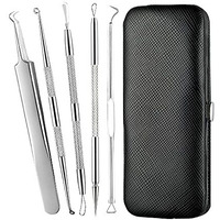 Beaut Secrets Stainless Steel Black Head Remover Tool Kit For Men And Women, 5-Pack Blackhead Removal Tool With Anti-Slid Handle And Case, Silver - Acne And Back Acne Removal