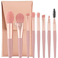 Sloane Brushes With Bag, 8Pcs Professional Makeup Brush Set, Travel Size Cosmetic Brushes Kit For Face Foundation Blush Eye Shadow, Wooden Handle Synthetic Bristle (Multicolor)