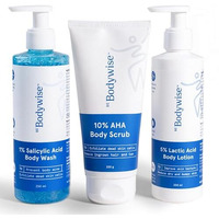 Be Bodywise Strawberry Skin Pack | With 1% Sa Body Wash, 5% Lactic Acid Body Lotion & 10% Aha Scrub | Exfoliates, Reduces Body Acne, Uneven Skin Texture | 650Ml