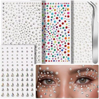 Maycreate 4 Sheet Face Gems Rhinestones Pearl Stickers Kit For Makeup With Tweezer, Self-Adhesive Glitter Color Festival Face Jewels Hair Gems Sticker For Crafts, Nail Art, Clothes Making