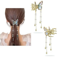 Insime Butterfly Claw Clips For Women - 3D Butterfly Clutcher Hair Style Accessories - 5.5 Inch Tassle Hair Accessories For Women Stylish Wedding (1 Piece)