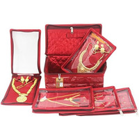Atorakushon Satin Women's Jewellery Organizer Necklace Pouches Ring Earring Travelling Make Up Kit With 5 Pouch (Maroon)