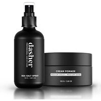 Dasher Sea Salt Spray (100Ml) & Cream Pomade (100G), Medium Hold Puck, Water-Based, Volumizes & Texturizes Hair, With Bhringraj & Vitamin E