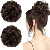Temperia Hair Accessories For Women Stylish - Juda Hair Buns - Messy Bun Hair Extension - Artificial Fake Donuts Maker Scrunchies - With Elastic Rubber Band - Natural Brown - 2 Pc - (25Gr)