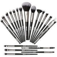 Maange Makeup Brush Set 20 Pcs Foundation Eyeshadow Blush Brush Kabuki Blending Concealers Face Powder Eye Make Up Brushes Set Kit (Black Silver)