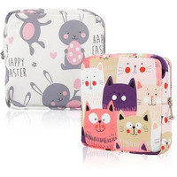 Palay 2Pcs Sanitary Napkin Storage Bag, Cartoon Cotton Sanitary Napkin Pouch, Menstrual Pad Bag With Zipper, Multi-Purpose Storage Bag For Napkin, Lipstick, Sanitary Pads, Mini Cosmetic Bag Wash Bag