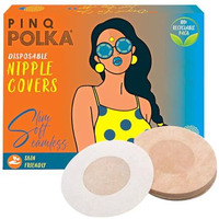 Pinq Polka Premium Disposable Nipple Cover Pasties Stickers For Women| Skin Friendly |Breathable| Sweat Proof |Up To 12 Hrs Sticking Capacity |Reusable Cloth Bag - 10 Pcs Beige