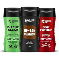 Beardo Detan , Godfather & B-Acne Clear Body Wash For Men ( 200Ml X 3) | Complete Skin Care Set For Men - Deep Cleansing, Acne-Fighting & Tan Removal Body Wash | Ideal For Oily & Acne-Prone Skin | Perfect Skincare Kit For Men With Acne & Tan Issues -| Ultimate Grooming Solution For Healthy, Clean Skin