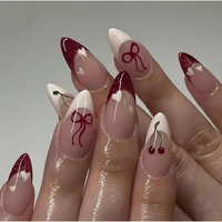 Nakhi 24 Reusable Artificial Fake Nail Set | Peach Base Colour White Bow Design Glossy Nails | Lightweight & Long Lasting| Quick Fix For Festivals & Special Occasions