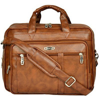 Zipline Office Laptop Synthetic Leather Executive Formal 15.6 Inch Laptop & Macbook Messenger/Office Bag For Men Women (Tan)