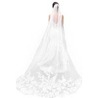 Palay Women's Polyester Bridal Veil 3M Wedding Veil Cowl For Bride White Lace Edge Long Cathedral Veil 1 Tier Drop Veil Bridal Tulle Hair Accessories