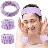 Maycreate 3Pcs Spa Headband Wristband Combo Set, Elastic Hair Band For Women Stylish, Microfiber Face Wash Hairband Wrist Wash Bands For Face Washing, Makeup, Yoga, Fitness (Purple)