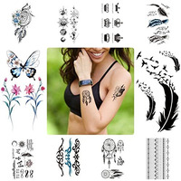 Temporary Tattoo Stickers For Women,Fake Tattoos Waterproof Body Art Arm Sketch Tattoo Stickers Dream Catcher Peacock Feather Words Flower 3D Realistic Tatoo Stickers For Women And Men (10 Sheets)