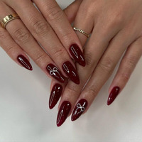 Nakhi 24 Reusable Artificial Fake Nail Set |Base Maroon Colour With White Bow Design Glossy Nails | Lightweight & Long Lasting| Quick Fix For Festivals & Special Occasions