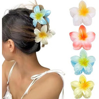 Bakefy-4 Pcs Flower Claw Clip Hawaiian Flower Clips For Women Flower Claw Clips Plumeria Claw Clips For Thin Hair Large Claw Clips For Thick Hair Beach Tropical Hair Accessories For Girls