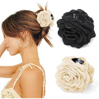 Palay 2Pcs Rose Hair Claw Clips For Women Large 3.5 In Flower Claw Clip Hawaiian Fashion Blooming Rose Claw Clips Aesthetic Hair Clip - Black & White