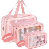 Landvk Cosmetic Makeup Organizer Pouch Bag For Women, Wash Bag For Travel, Toilery Organizer Kit, 3 Pcs Wash Bag Set, Pink