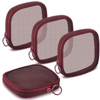 Maycreate 4Pcs Mesh Makeup Pouch Small Zipper Cosmetic Bags For Women 4.7'' Square Fashion Lipstick Pouches For Women, Nylon Mini Cash Toiletry Organizer Bag For Daily Accessories - Wine Red