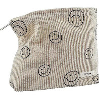 Inralimot Cosmetic Bags For Women - Corduroy Cosmetic Bag Aesthetic Women Handbags Purses Smile Dots Makeup Organizer Storage Makeup Bag Girls Case Bags (Beige) 25 X 5 X 18 Cm Small